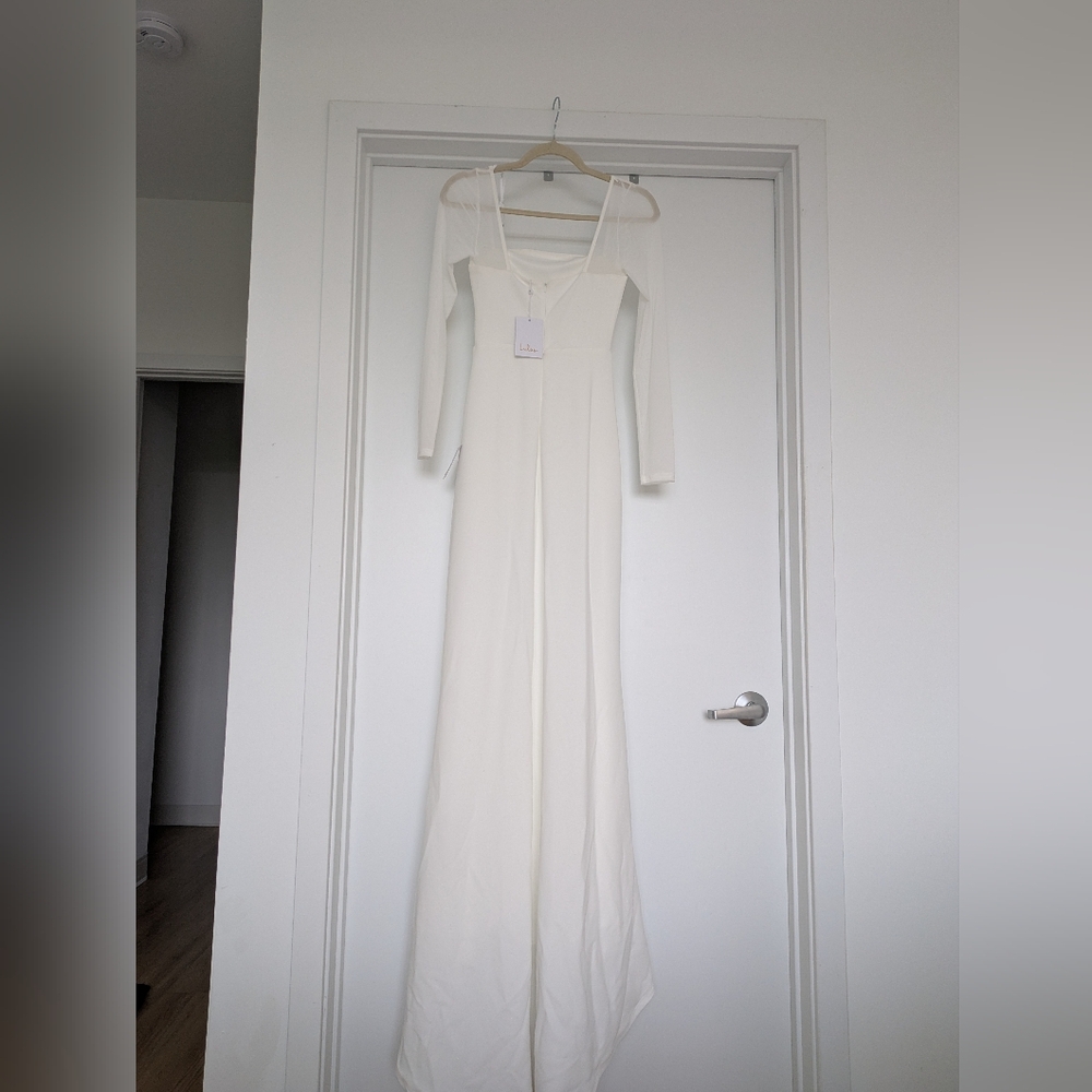 Lulus Lovingly Yours White Mesh Long Sleeve Maxi Bridal Wedding Dress - Picture 6 of 15